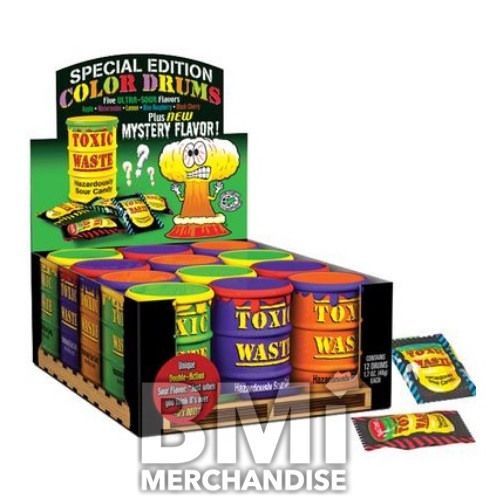 TOXIC WASTE YELLOW DRUM ASST SOUR CANDY