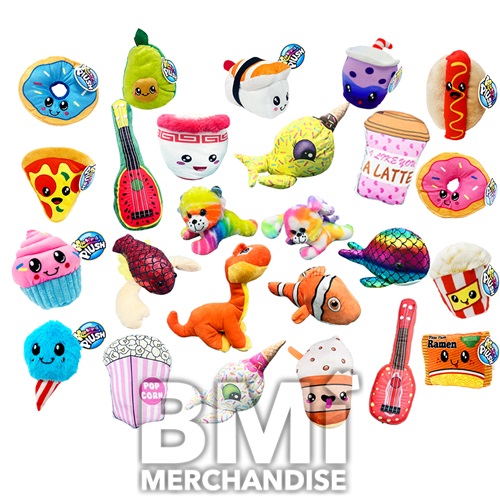 144PC 6-9INCH 50% MINI FOODIES AND 50% ASST GENERIC PLUSH CRANE KIT