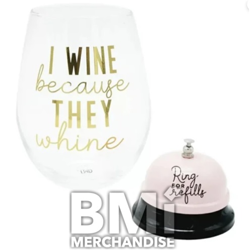 RING FOR REFILLS WINE GLASS AND BELL SET